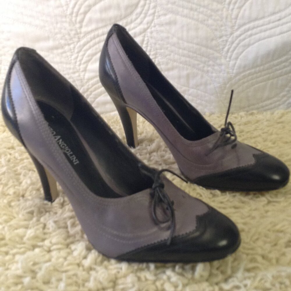 Enzo Angiolini 8 Black/Grey Heeled Oxfords Academia Steampunk Whimsigoth Chic